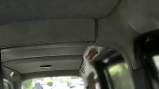 Busty blonde sucks big cock in a fake taxi